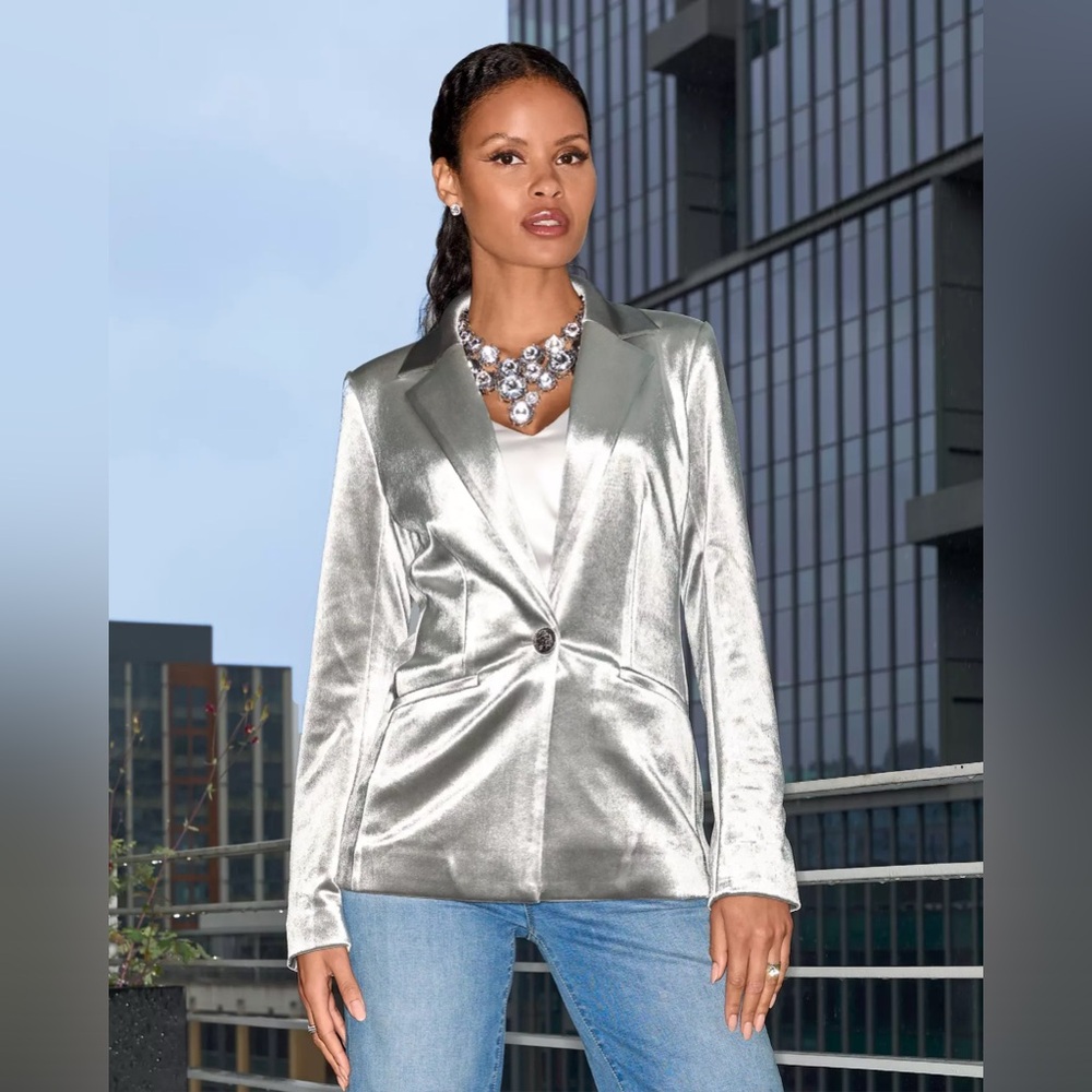 White House Black Market Shimmering Silver Blazer